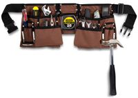 11 Pocket Brown and Black Heavy Duty Construction Tool Belt, Work Apron, Tool Pouch, with Poly Web Belt Quick Release Buckle - Adjusts from 33" Inches All the Way to 52" Inches