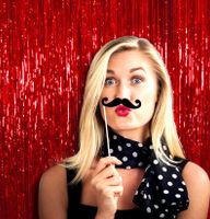 Pack of 1 Red Foil aTinsel Fringe Curtain 3 x 8 Feet Photo Booth Props for Birthday Wedding Engagement Baby Shower Graduation Christmas Party Decorations