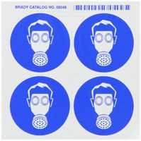 Brady 58548 Pressure Sensitive Vinyl Right-To-Know Pictogram Labels , Blue On White,  2 1/4" Height x 2 1/4" Width,  Pictogram "Vapor Respirator" (4 Per Card,  1 Card per Package)