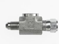 Brennan Industries 6574-06-06-04 Steel Tee Test Point Tube Fitting, 9/16"-18 Male JIC x 9/16"-18 Female JIC Swivel x 1/4"-18 Female NPTF