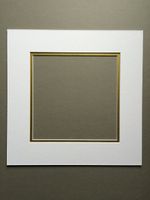 (1) 12x12 Square White and Gold Double Picture Mats with White Core Bevel Cut for 8x8 Pictures