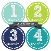 Months in Motion Baby Monthly Stickers - Baby Milestone Stickers - Newborn Boy Stickers - Month Stickers for Baby Boy - Baby Boy Stickers - Newborn Monthly Milestone Stickers (Style 113)