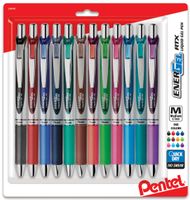 Pentel EnerGel RTX Retractable Liquid Gel Pen, (0.7mm) Medium Line, Assorted Ink,12-Pk (BL77BP12M)
