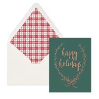 DesignWorks Ink Holiday Boxed Greeting Cards, Wreath & Plaid- Happy Holidays