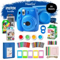 NeeGo Instax Mini 9 Instant Camera Bundle-Deluxe Kit With Camera, Matching Case & 4 Fun Film Packs-Rainbow, Stained Glass, Monochrome & White 50 Exposures For Instant Creative Photos-Cobalt Blue