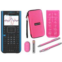 Texas Instruments Ti Nspire CX II CAS Graphing Calculator + Guerrilla Zipper Case + Essential Graphing Calculator Accessory Kit, Black (Pink)