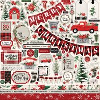 Carta Bella Paper Company CBCM106014 Christmas Market Element Sticker, red, Green, Black, Woodgrain, Cream