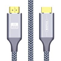 KUYIA 4K HDMI Cable 6 Ft, High Speed HDMI Cable, HDMI 2.0 Cable, 3D/60Hz, Durable Braided HDMI Cord 6 Feet, Audio Return(ARC) Compatible UHD TV, Blue-ray, PS4, PS3, HDCP2.2, 1-Pack, Silver Grey