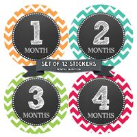 Months In Motion Monthly Baby Milestone Stickers for Girl - Onesie Month Sticker - Infant Photo Prop for First Year - Shower Gift - Newborn Keepsakes- Chevron (Style 068)
