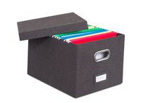 Internet's Best Collapsible File Storage Organizer with Lid - Decorative Linen Filing & Storage Office Box - Hanging Letter/Legal Folder - Home Office Bins Cabinet - Charcoal Container - 1 Pack