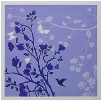 3dRose Blue on Blue Cherry Blossoms With A Hummingbird and Butterflies - Greeting Cards, 6 x 6 inches, set of 6 (gc_78450_1)