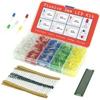 5mm Diffused LED Diode Assortment Kit - Pack of Assorted Color LEDs and Resistors (600 pcs) - Red, Green, Yellow, Blue and White Light Emiting Diode Indicator Lights from Plusivo