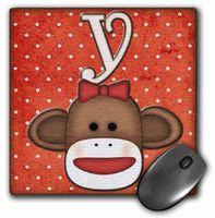 3dRose LLC 8 x 8 x 0.25 Inches Mouse Pad, Cute Sock Monkey Girl Initial Letter Y (mp_102828_1)