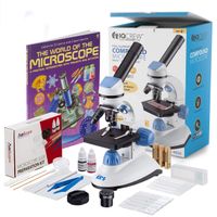 AMSCOPE-Kids M50C-B14-WM 40X-1000X Dual Illumination Microscope (Blue) with Slide Prep Kit and Book