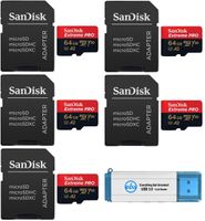 64GB SanDisk Micro SDXC Extreme Pro Memory Card (Five Pack) Works with DJI Mavic 2, Pro, Zoom, Air, Spark, Phantom 4, Quadcopter 4K UHD Video Drone Plus (1) Everything But Stromboli 3.0 TF Card Reader
