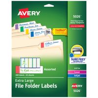 Avery Extra-Large File Folder Labels in Assorted Colors for Laser and Inkjet Printers with TrueBlock Technology, 15/16 inches x 3-7/16 inches, Pack of 450 (5026)