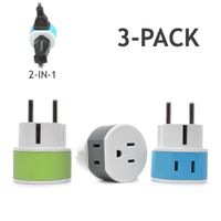 Germany, France, Schuko Power Plug Adapter by OREI with 2 USA Inputs - Travel 3 Pack- Type E/F (US-9) Safe Grounded Use with Cell Phones, Laptop, Camera Chargers, CPAP, and More