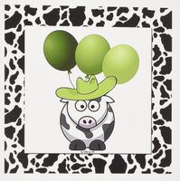 3dRose Western Cow Print with Green Balloons - Greeting Cards, 6 x 6 inches, set of 12 (gc_21783_2)
