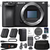 Sony Alpha a6500 Mirrorless Digital Camera (Body Only) with Sony NP-FW50 Battery, Spare FW50 Battery, 64gb SDXC 1200x Card, Card Reader, Carrying case, AC Adapter Bundle Kit - International Version
