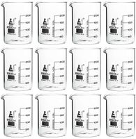 12 Pack Beakers, 250ml - Borosilicate Glass, Low Form - 50ml Graduations - Eisco Labs