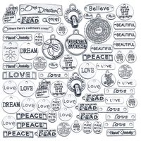 Inspiration Words Charms, 100g (40-60pcs) Mix Lettering Saying Pendants Engraved Motivational Charms Beads for Crafting, Jewelry Findings Making Accessory for DIY Necklace Bracelet