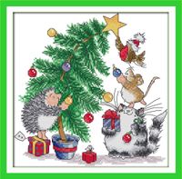 Printed Cross Stitch Kits 11CT 14X14 inch 100% Cotton Holiday Gift DIY Embroidery Starter Kits Easy Patterns Embroidery for Girls Crafts DMC Stamped Cross-Stitch Supplies Needlework Christmas Tree