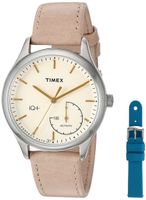 Timex Women's TWG013500 IQ+ Move Activity Tracker Tan Leather Strap Smart Watch Set With Extra Teal Silicone Strap