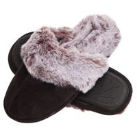 Jessica Simpson Comfy Faux Fur Womens House Slipper Scuff Memory Foam Slip On Anti-Skid Sole (Size Small, Black)