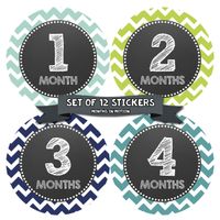 Months In Motion Monthly Baby Milestone Stickers for Boy - Monthly Stickers for Boy - Monthly Milestone Sticker - Baby Month Stickers for Infant First Year - Belly Stickers - Photo Prop