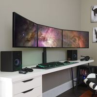 ECHOGEAR Triple Monitor Desk Mount Stand for Screens Up to 27" - Height-Adjustable for Comfortable Gaming & Work - Works with 3 Vertical Or Horizontal Monitors - Perfect for Array-Style Gaming