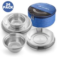 Wealers Stainless Steel Plates and Bowls Camping Set Small and Large Dinnerware for Kids, Adults, Family | Camping, Hiking, Beach, Outdoor Use | Incl. Travel Bag (Large Sizes 24-Piece Kit)
