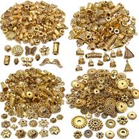 200g (about 400-500pcs) Tibetan Alloy Spacer Beads Flower Bead Caps Bail Beads Rondelle Beads for Jewelry Making DIY Bracelet Necklace Crafts,4 Styles(Gold)