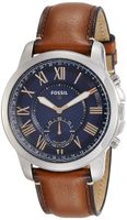 Fossil Q Men's Grant Stainless Steel and Leather Hybrid Smartwatch, Color: Silver-Tone, Brown (Model: FTW1122)
