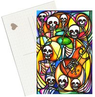 Psychedelic Music Band Skulls 4"x6" Set of 6 Linen Postcards