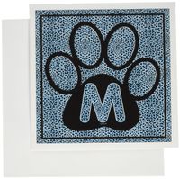 3dRose Letter M Blue Cheetah Print Cat Paw - Greeting Cards, 6 x 6 inches, set of 6 (gc_25920_1)