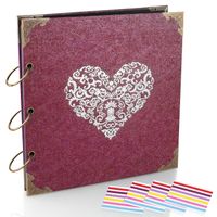 ADVcer Photo Album and DIY Scrapbook, 10x10 inch 50 Pages Double Sided, Vintage Hardcover Three-Ring Binder Picture Booth Albums with 6 Colors 408pcs Self Adhesive Photos Corners for Memory Keep (Red)