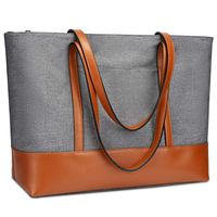 YALUXE Genuine Leather Laptop Tote for Women Shoulder Bag Nylon fit 15.6 inches Large Capacity Vintage Style Soft Work