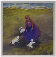 3dRose Triplets, 3 poodles with Seaside girl in purple and pink - Greeting Cards, 6 x 6 inches, set of 6 (gc_66331_1)