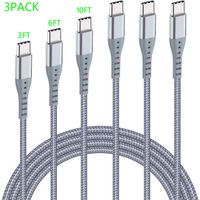 XnewCable 3Pack(10ft 6ft 3ft) Type C to C 2.0 Cable for USB Type-C Devices Compatible with Samsung Galaxy Note 8 S8 S8+ S9,Google Pixel, Nexus 6P, Huawei Matebook, GrPro Hero7 (Gray)