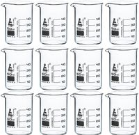 12 Pack Beakers, 50ml - Borosilicate Glass, Low Form - 10ml Graduations - Eisco Labs
