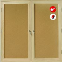 MasterVision Cork Bulletin Board Cabinet, 2 Door, 36 x 48 Inches, Oak Wood Frame (VT6401017313)