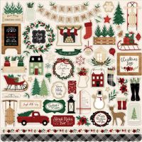 Echo Park Paper Company ACC189014 A Cozy Christmas Element Sticker, red, Green, Black, tan, Woodgrain