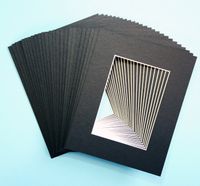 Pack of 25 sets of 8x10 BLACK Picture Mats Mattes Matting for 5x7 Photo + Backing + Bags