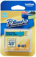 Brother 3/8 Inch x 26.2 Feet Black on Metallic Blue for P-Touch (M521) - Retail Packaging