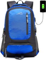 School Backpack Bookbag with USB Charging Port for College Travel Hiking Fit Laptop Up to 15.6 Inch (Blue)