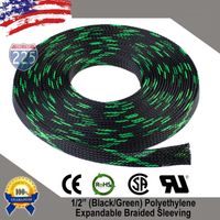 50 FT 1/2" 13mm Black Green Expandable Wire Cable Braided Sleeving Sheathing Loom Tubing US