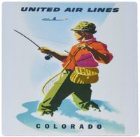 3dRose LLC 8 x 8 x 0.25 Inches Mouse Pad, Man Fishing with Airline Ad from Vintage Poster (mp_163710_1)