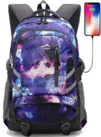 Galaxy Backpack Bookbag for School College Student Travel Business with USB Charging Port Fit Laptop Up to 15.6 Inch Anti theft Night Light Reflective Chest Straps (Galaxy Mix B)