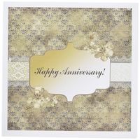 3dRose Greeting Cards, Sepia with Flowers, 6 x 6 Inches, Happy Anniversary on Banner (gc_180940_2)