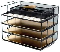 Blu Monaco Desk Organizers and Accessories Stackable Paper Tray - 4 Tier Stackable Letter Trays - Black Metal Mesh File Holder Organizer
